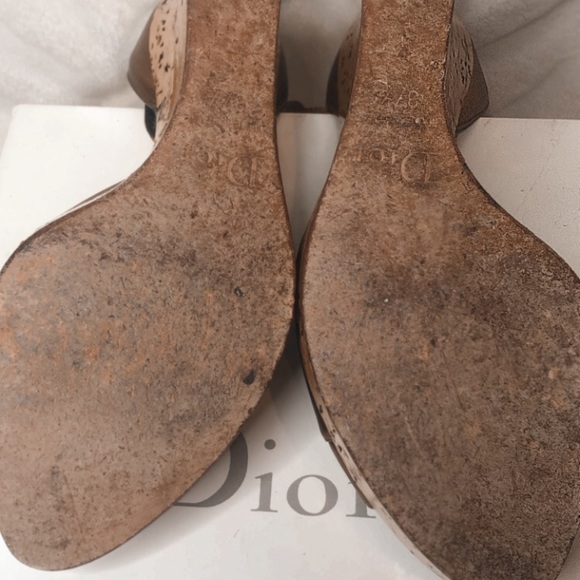 Dior wedged shoes 7.5 37.5 bronze gold gloss cork wedge authentic - Picture 4 of 16